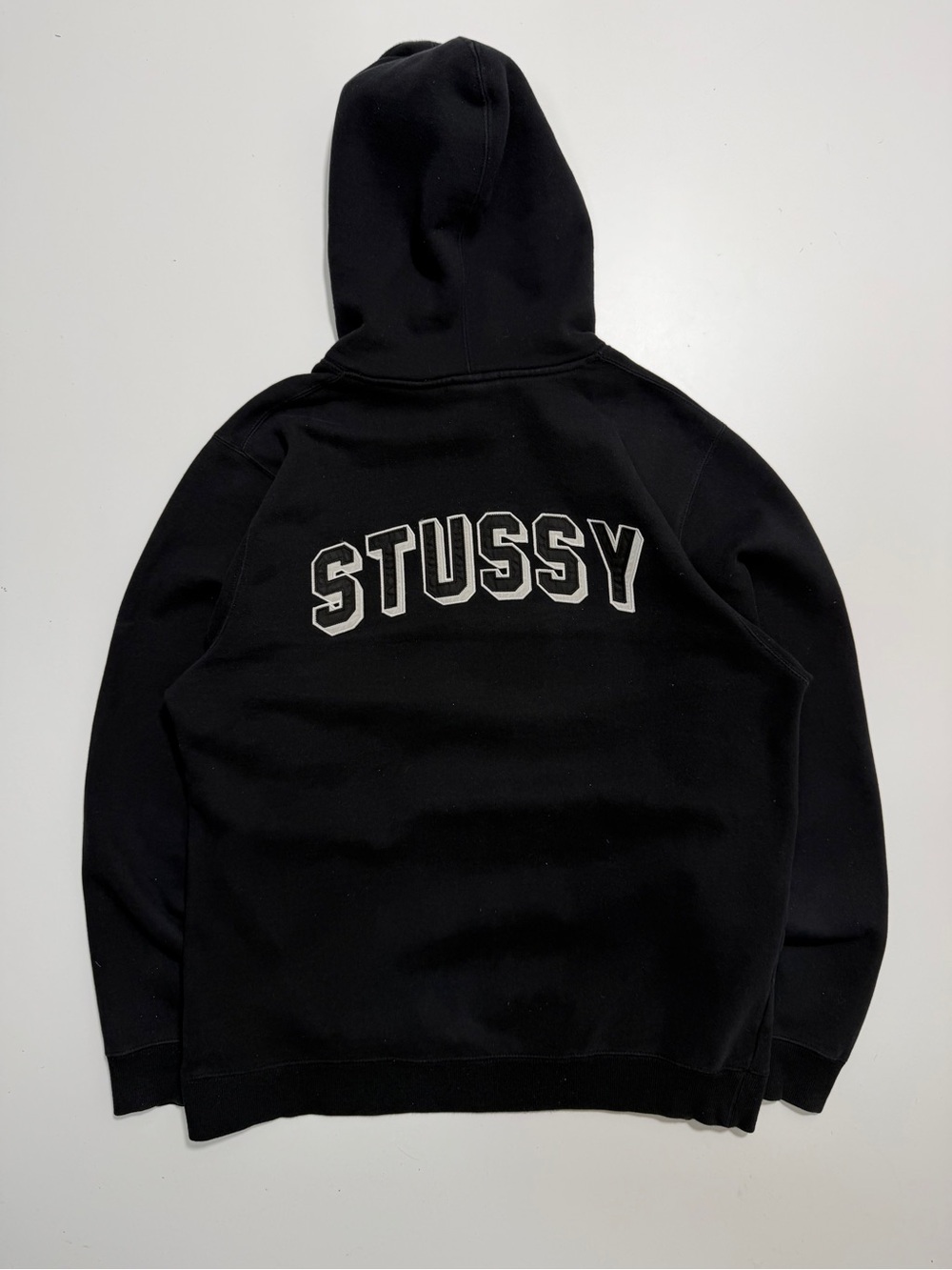 Stussy Straight Letter Long Sleeve Hoody Mens XL Black White Surf Skate